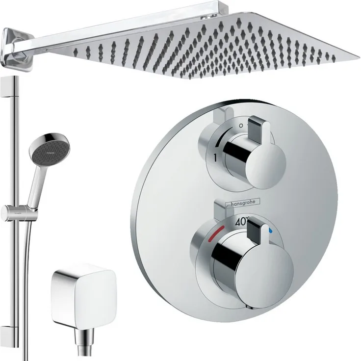 Hansgrohe Ecostat S Thermostat Unterputz-Duschsystem mit Jowi Kopfbrause, chrom, 650mm Brausestange, 2 Strahlarten