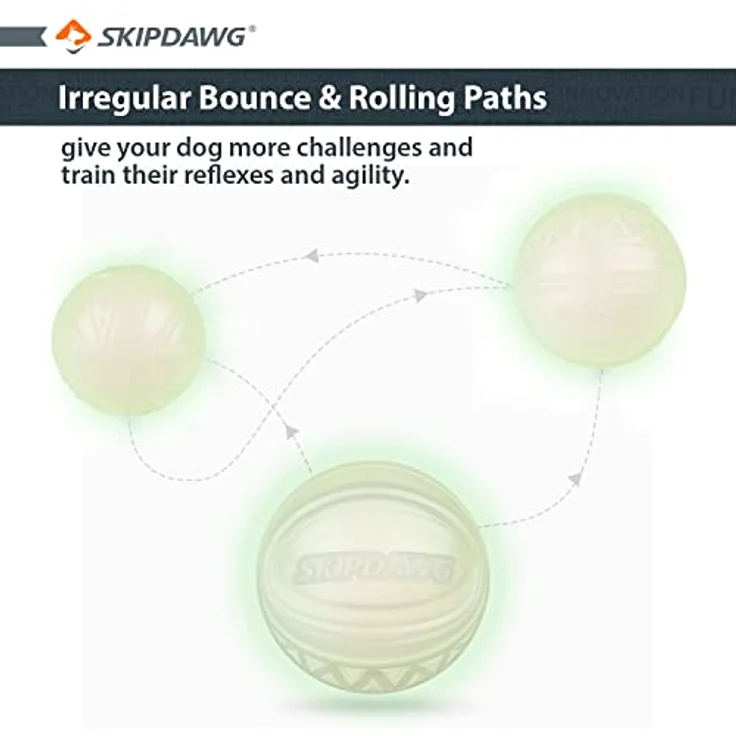 SKIPDAWG Neon Glow Ball, leuchtet im Dunklen, für Hunde, hochwertiger TPR-Kunststoff, mit Quietscher, sehr gut für Ballschleuder – Bild 5