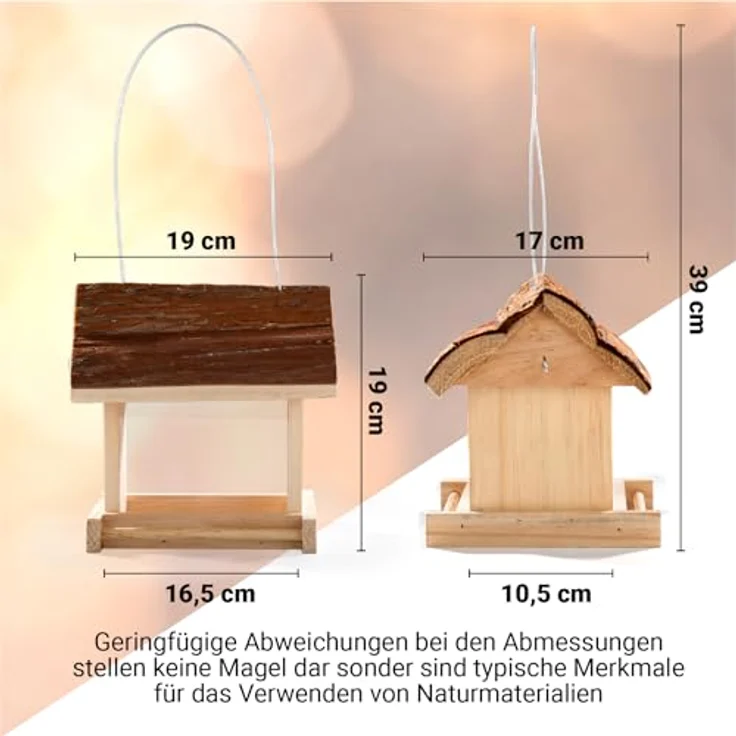 CULT at home Vogel Futterhaus Holz, hängend für Wildvögel mit abnehmbarem Dach und Kunststoffscheiben, 19 x 17 x 19 cm – Bild 3