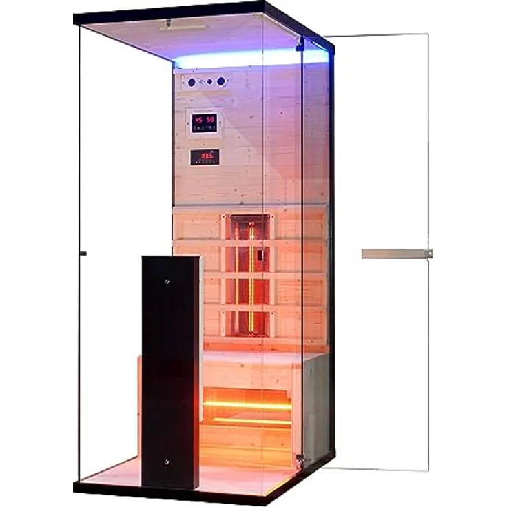 Infrarotkabine Infrarotsauna BILLUND für 1 Personen, Vollspektrumstrahler, LED Beleuchtung (7 Farben), MP3 Player inkl. Bluetooth, 2 Lautsprecher, Abmessung: 80 x 110 x 190 cm - Preisvergleich – Bild 2