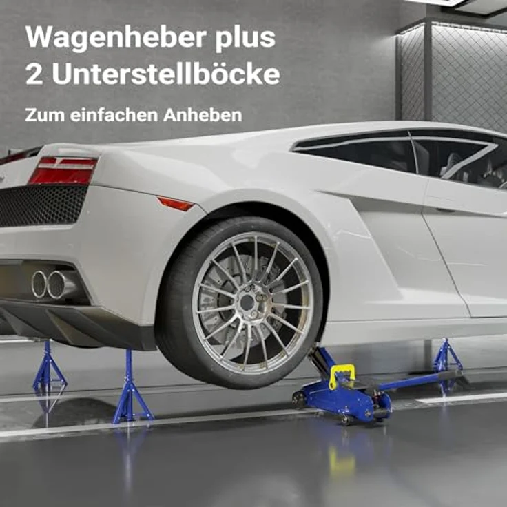 Wiltec XPOtool Set, Wagenheber und 2 Unterstellböcke bis 2 t Hubkraft, Hubhöhe 135-335 mm, Arbeitshöhe 270-365 mm, klappbar – Bild 2