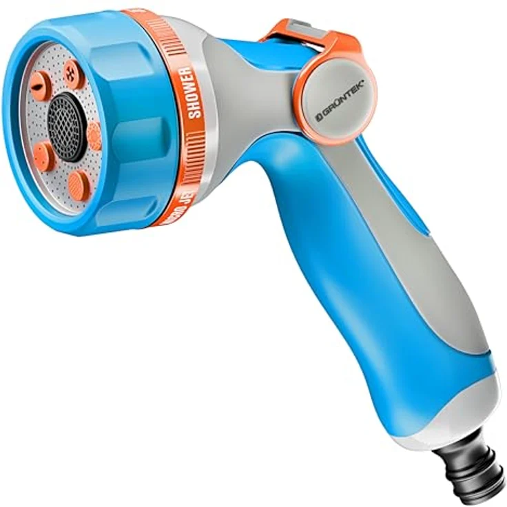GRÜNTEK Ultraleichte Handbrause Garten Multibrause mit 5 Strahlarten, ergonomischem Griff und Daumensteuerung, universeller Schnellanschluss – Bild 1