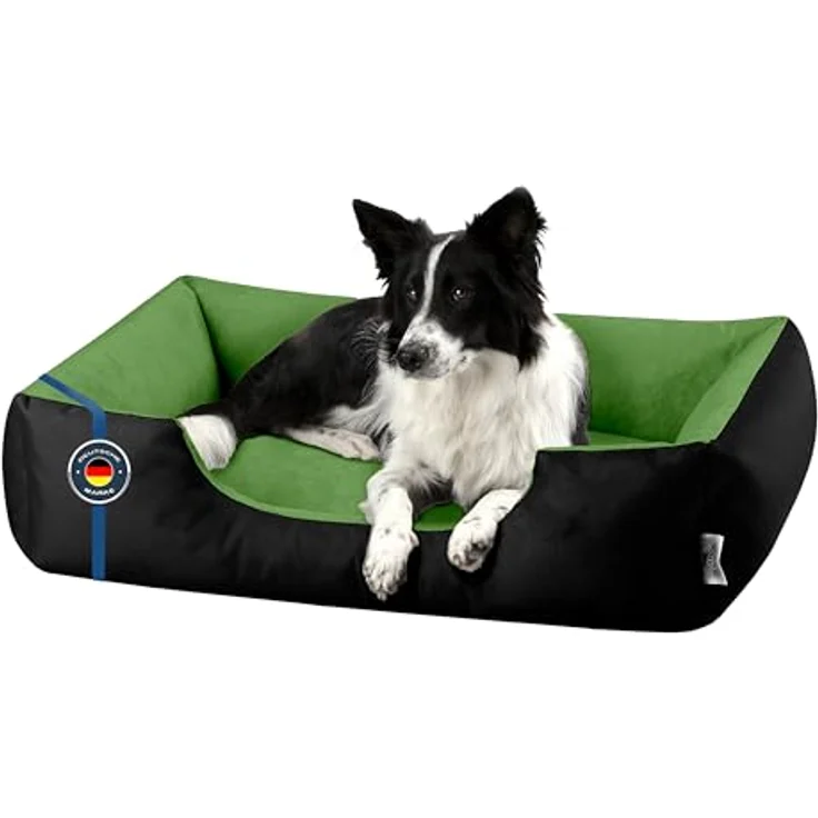 BedDog Hundebett LUPI, Hundekissen mit Abziehbaren Waschbaren Bezug, Hundekorb, Hundesofa, L für Mittel-Große Hunde, schwarz-grün – Bild 1