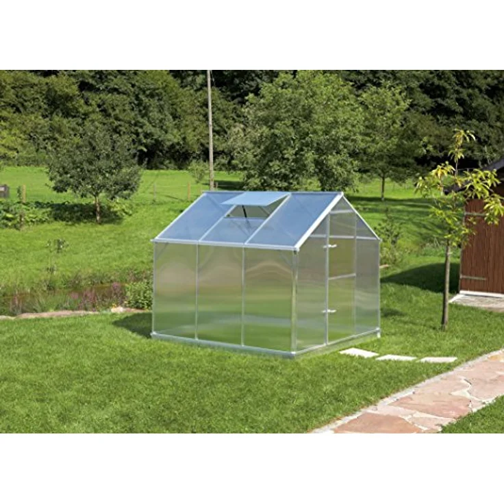 Gutta Gewächshaus gutta F3 Polycarbonat 6 mm 227 x 228 cm silber, stabile Alukonstruktion, spezial Hohlkammerplatten, Dachfenster – Bild 1