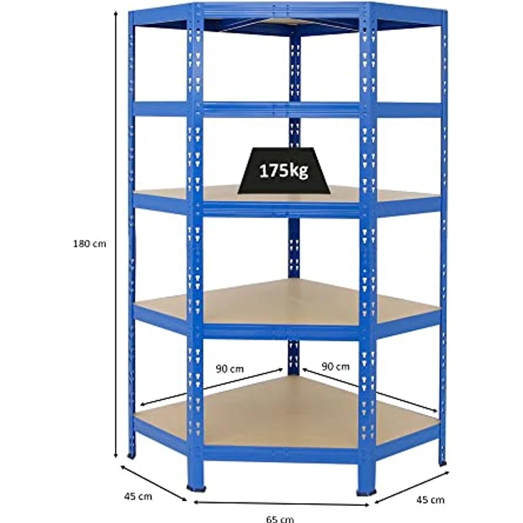 Proregal Eckregal Tiger, 180 x 90 x 45 cm, 5 Fachböden mit 175 kg Traglast pro Boden, Steckmontage, Blau – Bild 5