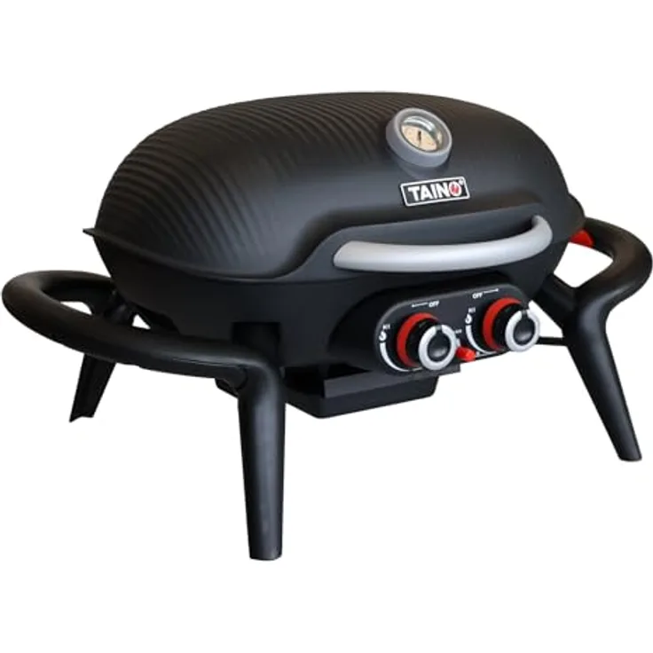 TAINO KENAI Gasgrill klein Tischgrill Balkongrill Gas Outdoorküche Thermometer Schwarz