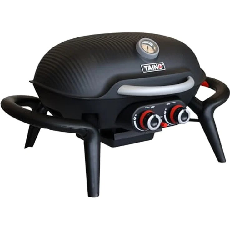 TAINO KENAI Gasgrill klein Tischgrill Balkongrill Gas Outdoorküche Thermometer Schwarz – Bild 1