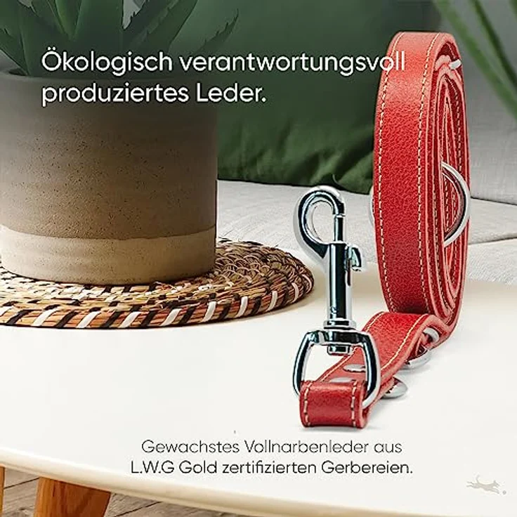 FREUDENTIER® Hundeleine Leder in Spicy Red, verstellbare Führleine, robust & stilvoll, Amstelpark Kollektion - Made in Holland (Rot, 25mm Breite) – Bild 4