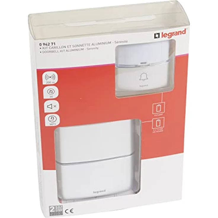 Legrand, Funkklingel-Set Premium batteriebetrieben mit MP3-Funktion, 1x wasserdichtem Klingeltaster (IP54), 1x Gong mit 30 Melodien, 100m Reichweite, 094271 – Bild 3