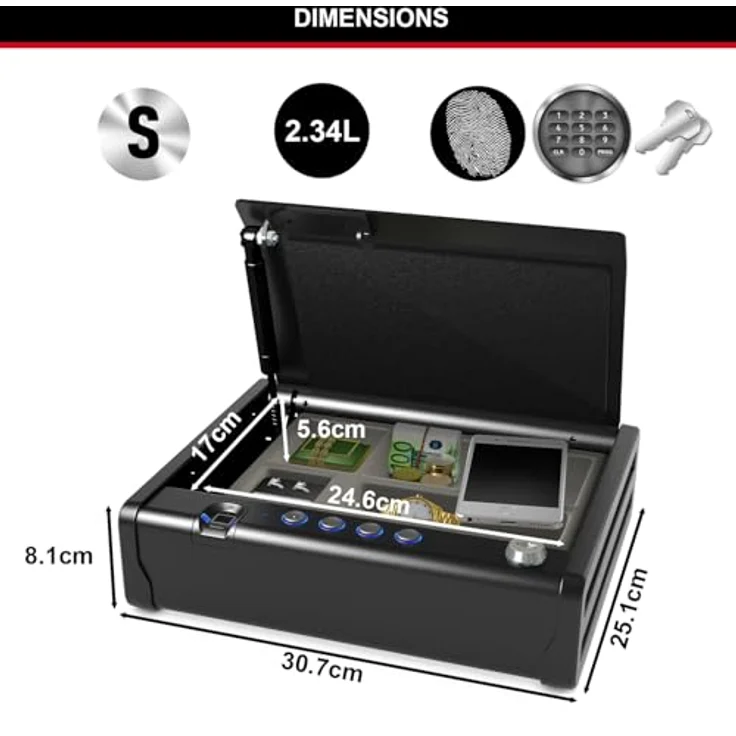 MASTER LOCK Biometrischer Tresor (Fingerabdruckerkennung) (Kompakt) MLD08EB Ideal für Scheckbücher, Geld, Schmuck, Ausweise, Pistolentresor – Bild 7