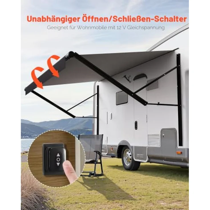 VEVOR elektrische Modulmarkise, 3066 mm, wasserdicht, Aluminiumlegierungsrahmen, schwarze Außenmarkise mit Farbverlauf, Sonnenschutz für Wohnmobile – Bild 2