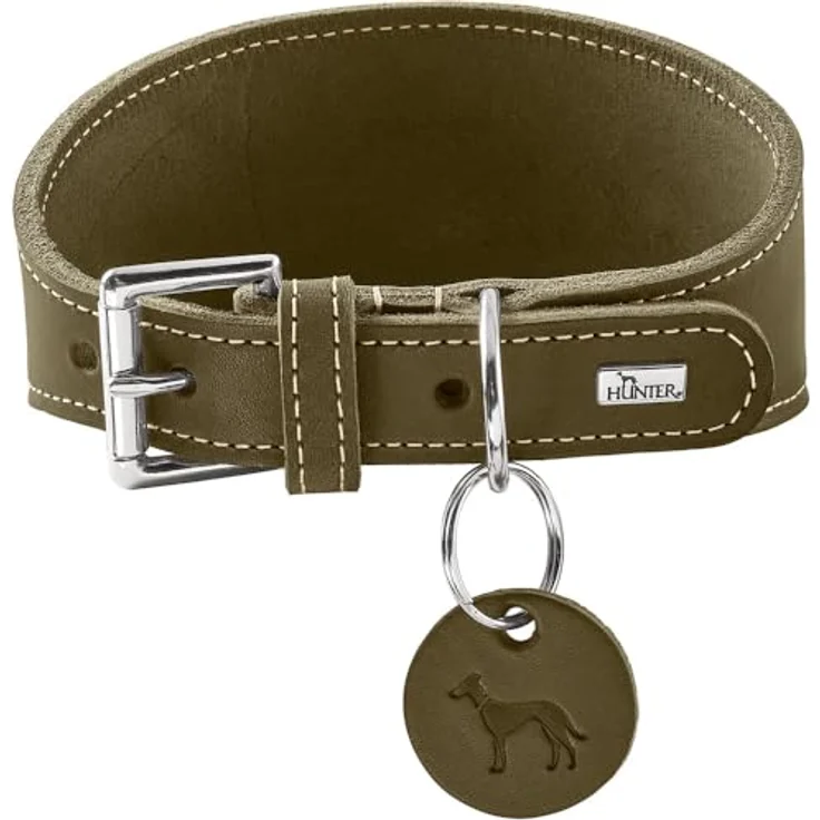 HUNTER Windhundhalsband Aalborg, Oliv, Robustes Softleder, druckverteilendes Design, Kehlkopfschonend, Made in Germany, Größe 37 – Bild 1