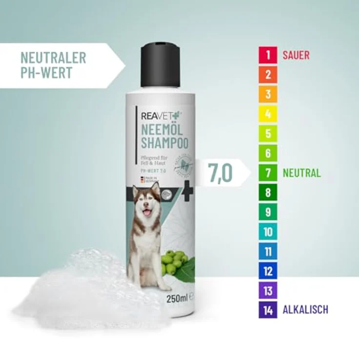 TESTURTEIL SEHR GUT 09/23 ReaVET Hundeshampoo - Neemöl gegen Milben, Flöhe, Zecken & Parasiten, 250 ml - Parasiten Shampoo, alle Rassen, angenehmen Duft & auf Hundehaut angepasst, Welpen geeignet – Bild 3