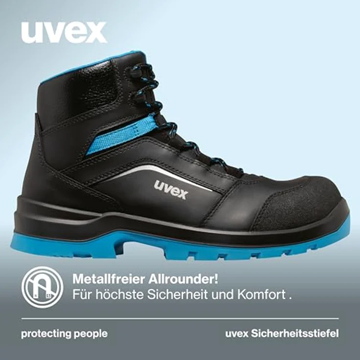 Uvex 2 Xenova Stiefel S3, Sicherheitsschuh mit metallfreier Kunststoffkappe, blau-schwarz, Größe 43 – Bild 2