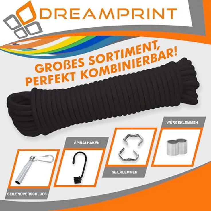 Dreamprint Expanderseil 10 m Schwarz 10 mm Gummiseil Gummischnur Spannseil Planenseil Spanngummi Gummileine Seil Schnur Band elastisch für Anhängerplane Planenbefestigung – Bild 5