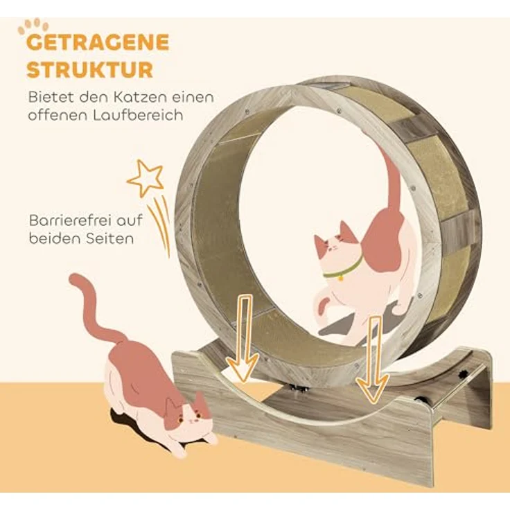 PawHut Katzenlaufrad 91 cm mit Bremse, Kratzbrett, Walnuss - Für gesunde Bewegung und Entspannung – Bild 4
