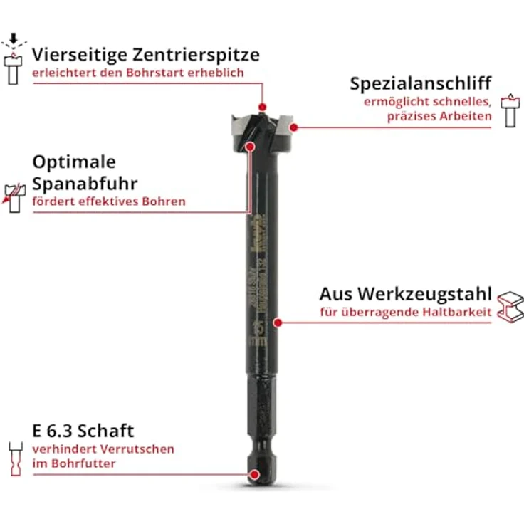 kwb Forstnerbohrer, ø 15 mm Topfbohrer aus Werkzeugstahl, geschmiedeter Bohrkopf, Spezialanschliff für ausrissfreie Bohrlöcher – Bild 3