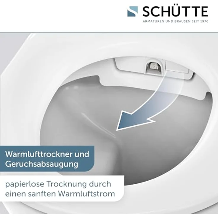 SCHÜTTE CESARI Dusch WC Set, WC mit Bidetfunktion, hängendes WC ohne Spülrand, inklusive Gesäß- und Ladydusche, LED Nachtlicht, D-Form Slim WC Sitz mit Absenkautomatik – Bild 3