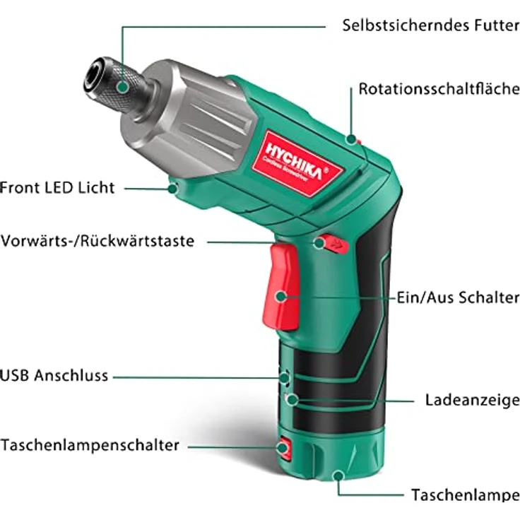 HYCHIKA 3,6V Akkuschrauber, 6N·m Drehmoment, 2000mAh Akku, LED-Licht, Taschenlampe - Blau – Bild 3
