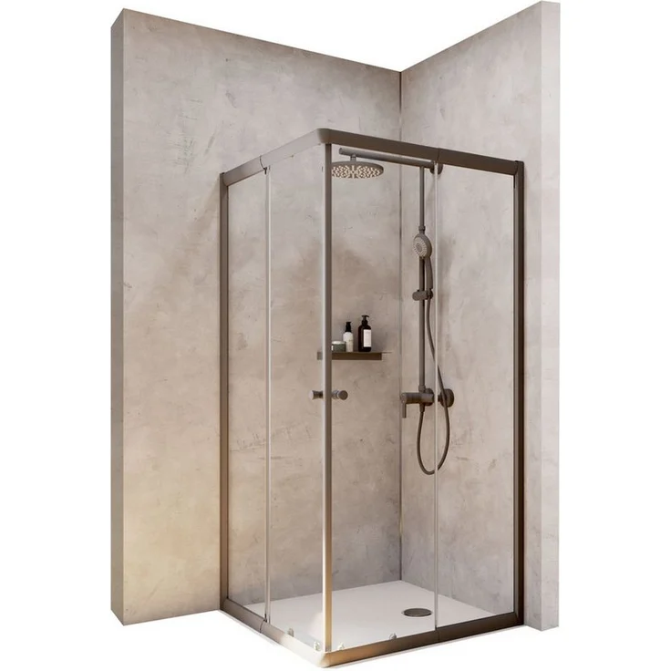 Schulte Eckdusche Corner, 180 cm Höhe, 90x90 cm BxT, 4 mm Sicherheitsglas, Eckeinstieg mit Schiebetüren, Mattschwarz – Bild 1