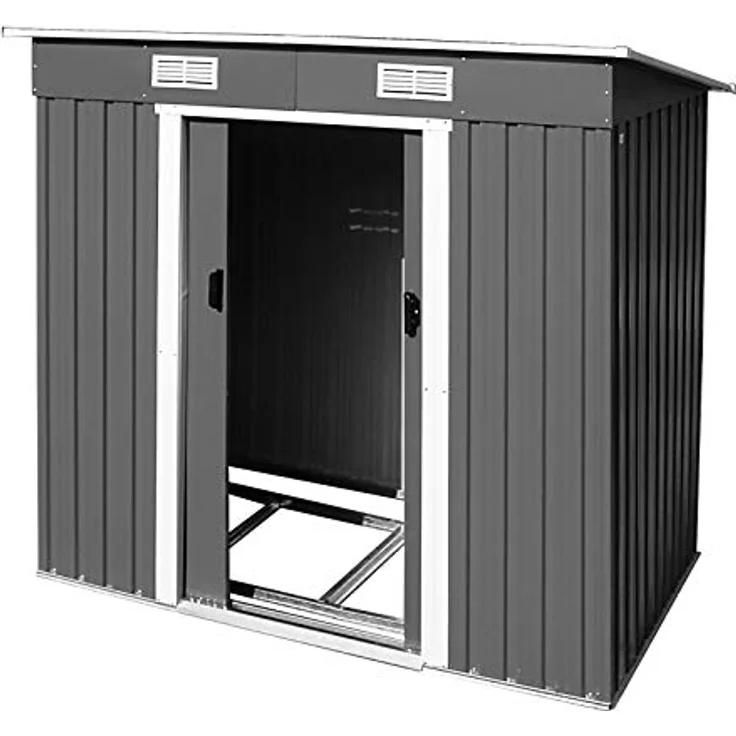 DEMA Metall Garten Gerätehaus Geräteschuppen Cardiff anthrazit 194x121x181 cm, lackiertes Ganzmetall Häuschen mit Pultdach und Belüftung – Bild 1