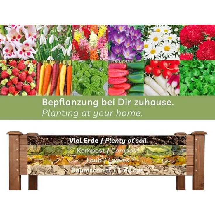 needs&wants® Growy3 Hochbeet aus Holz dunkel-braun, rechteckig schmal mit Vlies-Folie, Metall-Haken, 80 Liter Volumen – Bild 5