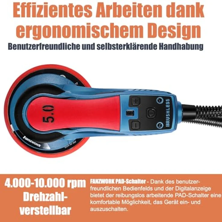 FANZTOOL 350W bürstenlosen Exzenterschleifer mit 150mm Schleifteller Klett. – Bild 4