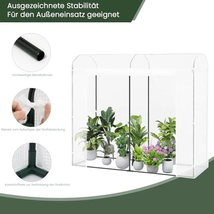 Woltu Foliengewächshaus, BxTxH: 170 x 68 x 200,00 cm, Winterfest, Folientunnel für Aufzucht Tomaten, mit Tür, weiß – Bild 2