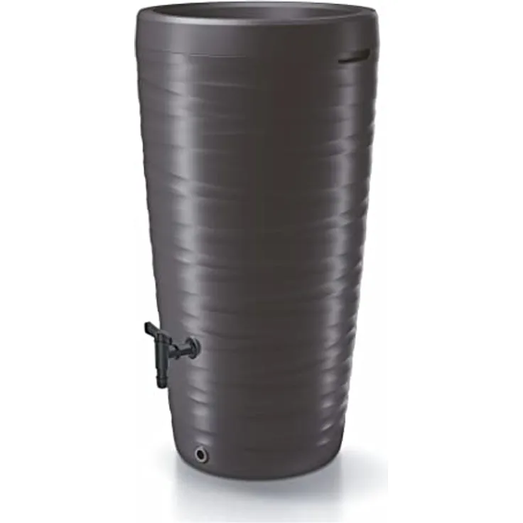 Spetebo Design Regentonne 240 L mit Wasserhahn - anthrazit - Regentank mit Pflanzschale als Deckel - Kunststoff Wasser Tonne Regen Tank Blumen Pflanzen Kübel wetterfest frostsicher
