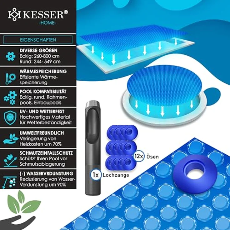 KESSER Pool Solarabdeckplane Rund Ø 244 cm | Solarfolie Stärke 120 µm | Solarabdeckung Solarplane zuschneidbar |Poolsolarplane Solar Folie Poolheizung für Wassererwärmung Wärmeplane Blau, Ø 488 cm – Bild 2