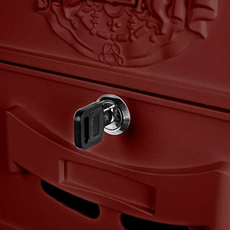 Melko Retro Briefkasten mit A4 Einwurf-Format, Aluguss und Stahl, ca. 25,5 x 8,6 x 41 cm, Rot – Bild 8