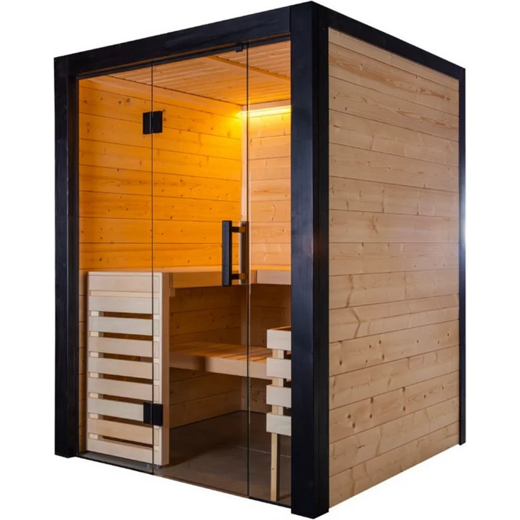 HARVIA Family Small Massivholzsauna, Innensauna aus Fichte mit LED-Beleuchtung und Klarglastür, 166x159x204 cm