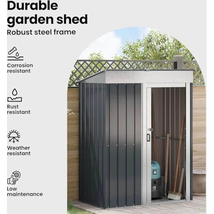 vidaXL Gartenhaus Anthrazit, Metallgartenhaus 137 x 81 x 180 cm, robuster Metallschuppen für Werkzeuge und Equipment, einfacher Aufbau – Bild 5