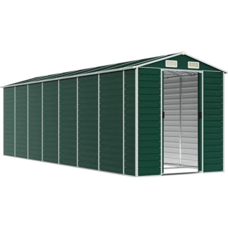 vidaXL Gerätehaus, Gartenhaus mit Schrägdach Griffe, Gartenschuppen Schuppen mit Stauraum, Geräteschuppen Metallschuppen, Grün 191x640x198 cm Verzinkter Stahl – Bild 3