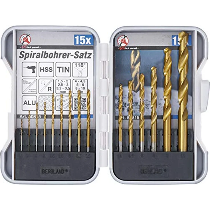 BGS Do it yourself HSS-Spiralbohrer-Satz 15-tlg., titan-nitriert, Ø 1,5-10 mm, inkl. Kunststoff-Kassette