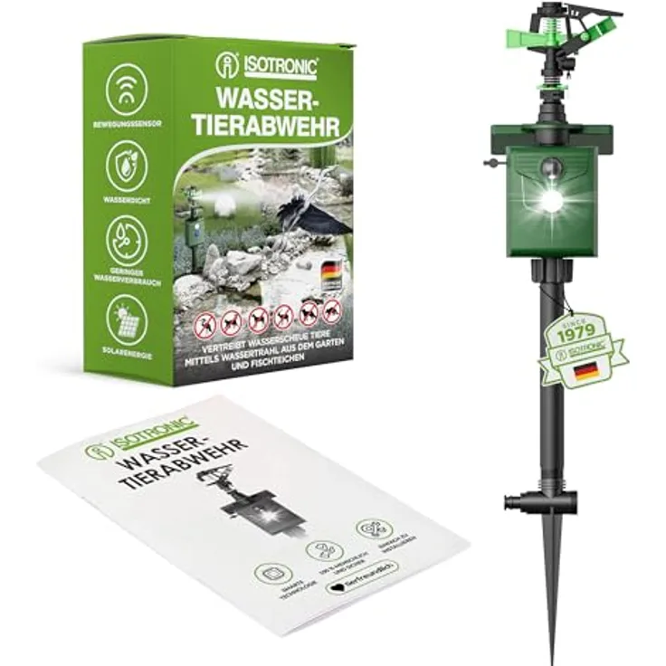 ISOTRONIC® Wasserstrahl Plus Licht Tiervertreiber Solar, Effektive Hunde-Katzen-Abwehr mit Bewegungsmelder, einstellbare Reichweite, IP65 Wetterfest, für Garten und Wildtierabwehr