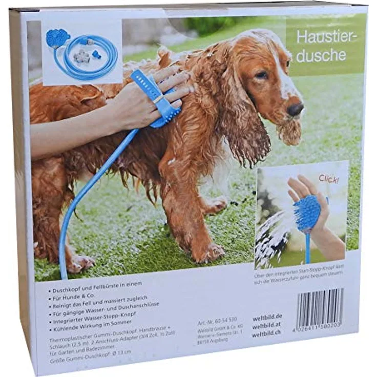 2in1 Hundedusche Set inkl. 2,5m Schlauch Haustier Duschkopf Bürste Shower Hunde Haustierdusche Fellbürste Tierdusche Fellpflege Reinigung Dusche Massage