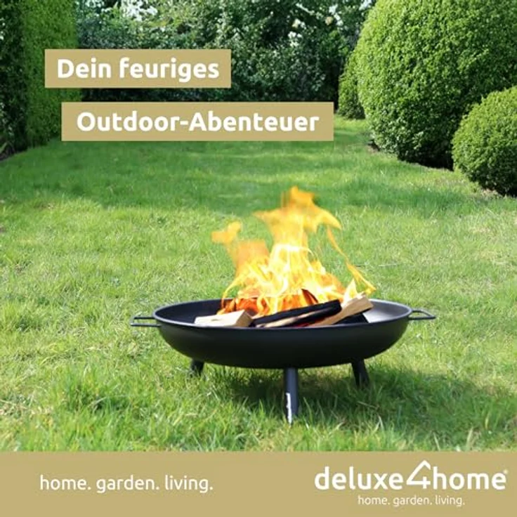 deluxe4home® Feuerschale Schwarz ⌀58 cm I Sichere Feuerstelle für Garten, Terrasse I Metallschale für Lagerfeuer I Feuerkorb Robust – Bild 2