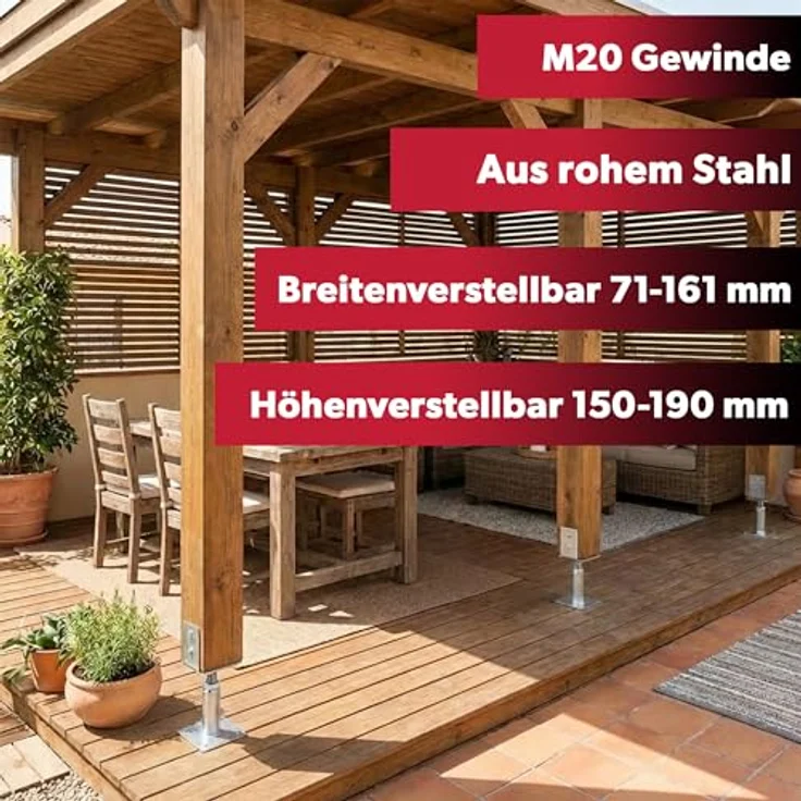 siwitec U-Pfostenträger höhenverstellbar 150 - 190 mm, verzinkt zum Aufschrauben, für Holzpfostenstärken von 71 bis 161 mm – Bild 3
