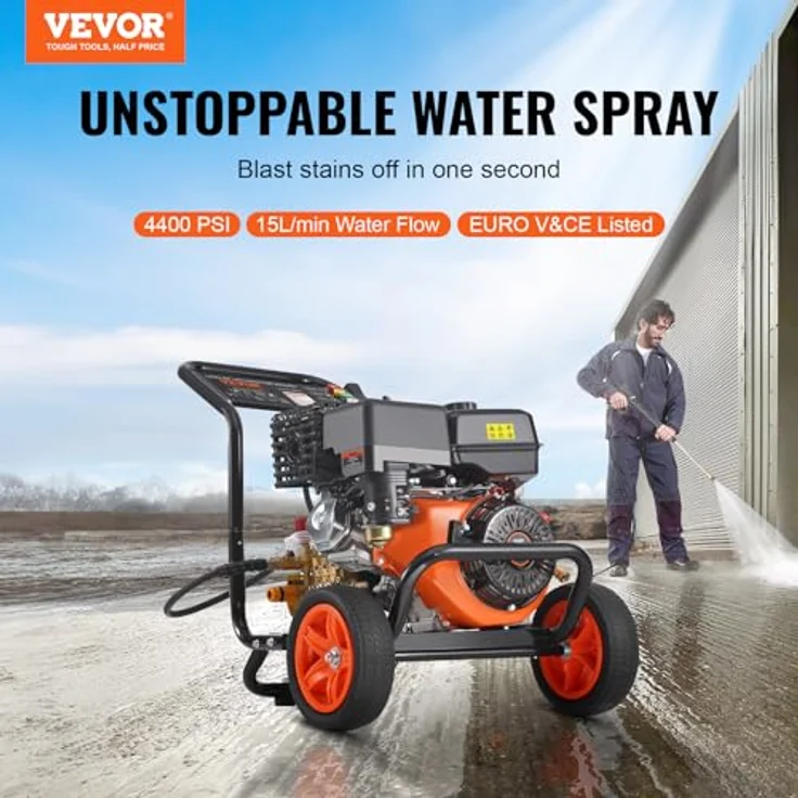 VEVOR Gas-Hochdruckreiniger G250A, 4400 PSI, 15 l/min mit Kupferpumpe, Spritzpistole, Verlängerungsstab und 5-Düsen-Set – Bild 2
