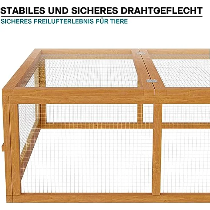 Wiltec XXL Freilaufgehege Holz 1800 x 900 x 480 mm, Kasten Stall mit klappbarer Abdeckung, Kleintierstall Kaninchen Hasen, Freigehege, artgerechte Haltung, robuste Materialien, sicherer Freiraum, flexibler Deckel, ergänzend – Bild 4