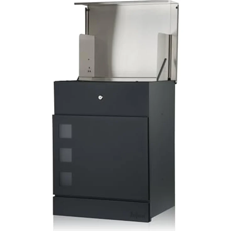 Zelsius Briefkasten Jordan mit Paketfach | pulverbeschichteter Stahl mit Edelstahl Elementen | RAL7016 Anthrazit | integrierte Rückholsperre | Wand- oder Ständermontage | Paketbriefkasten – Bild 3