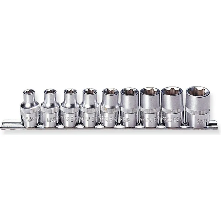 JONNESWAY Bit- und Steckschlüsselset NAS-SATZ, 9-teilig (1/2 Zoll), Torx E10-E24, Chrom-Vanadium-Stahl, satiniert