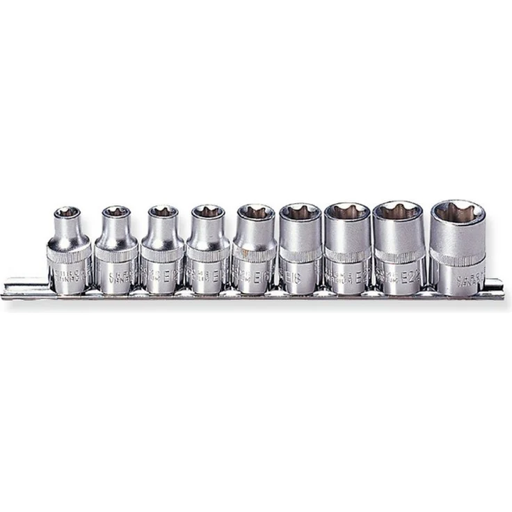 JONNESWAY Bit- und Steckschlüsselset NAS-SATZ, 9-teilig (1/2 Zoll), Torx E10-E24, Chrom-Vanadium-Stahl, satiniert