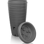 YourCasa Regentonne 240 Liter [Wave Design] Grau - Wasserfass mit 240 Liter Fassungsvermögen und bepflanzbarer Pflanzschale