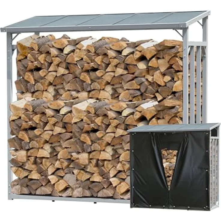 QUICK STAR Aluminium Kaminholzregal 185 x 70 x 185 cm, wetterfest mit Wetterschutz Schwarz, 2,3 m³ Kapazität, robustes 40 mm Aluprofil, ideal zum Lagern und Trocknen von Brennholz