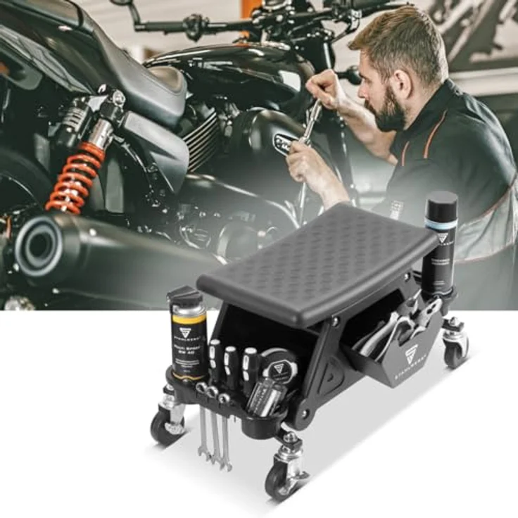 Stahlwerk WRS-185 Werkstatthocker, Rollhocker mit 185 kg Tragkraft und geräumiger Schublade, schwarz – Bild 7