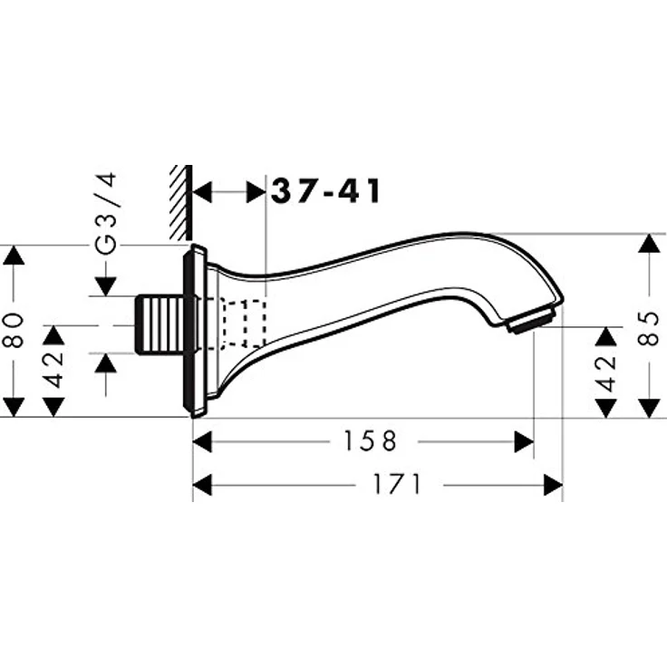 hansgrohe Metropol Classic Wanneneinlauf, Komfort-Auslauf 159mm, Wandmontage, Chrom – Bild 2