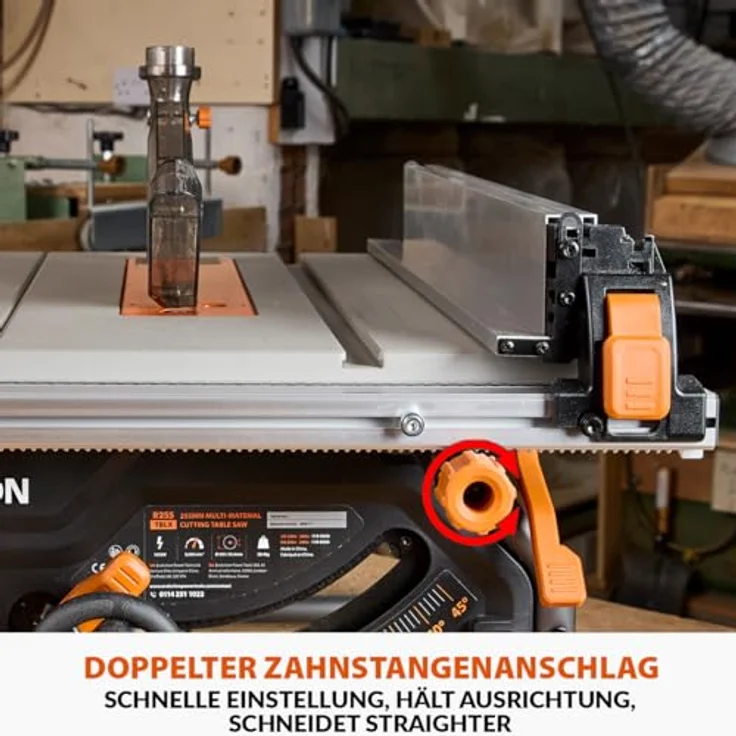 Evolution Power Tools R255TBL Tischkreissäge, Tragbare Multimaterialsägemaschine mit 85 mm Schnitttiefe und 45° Neigewinkel – Bild 2