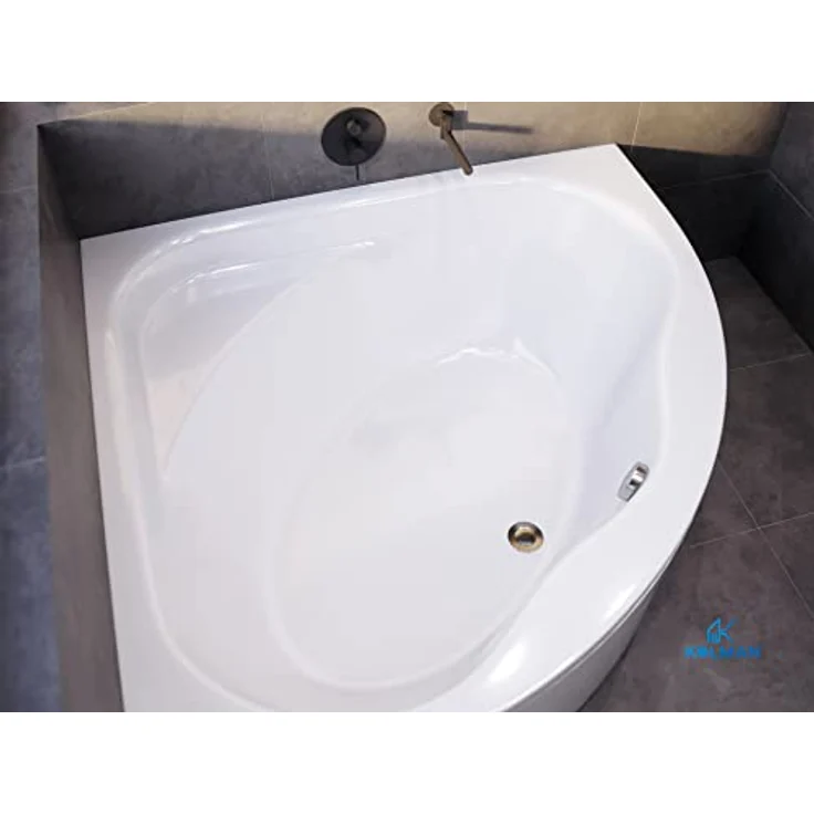KOLMAN STANDARD Eckbadewanne 150x150 cm, 4in1 Komplettset mit Acrylschürze, automatischem Ablauf und Füßen, reinweiß – Bild 2
